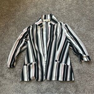 89th & Madison Striped Open-Front Blazer in Black, White & Pink